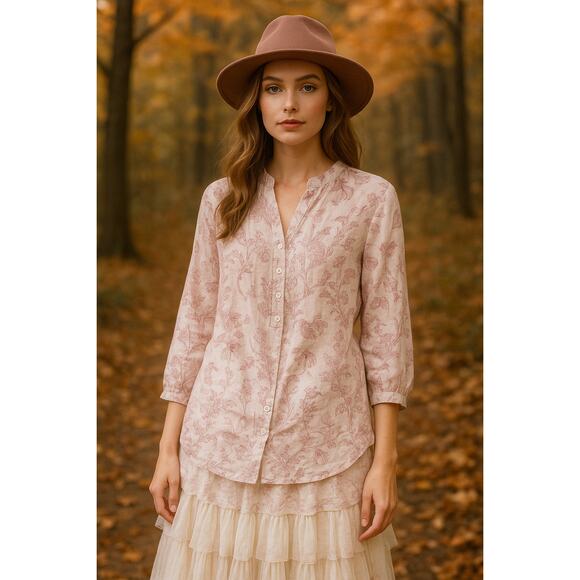 Malvin Hamburg Germany Linen Tunic Top 8 Floral Botanical CottageCore Boho Fairy - Picture 1 of 6